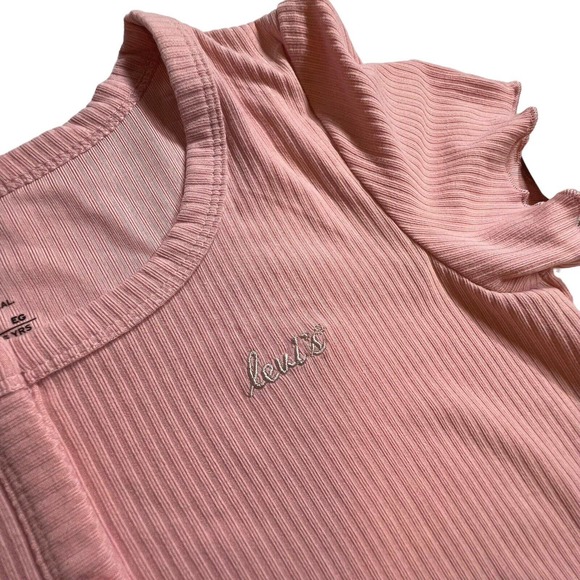 Levi’s Short Sleeve Pink Button Front Knit Tee Girls XL New - Picture 2 of 5